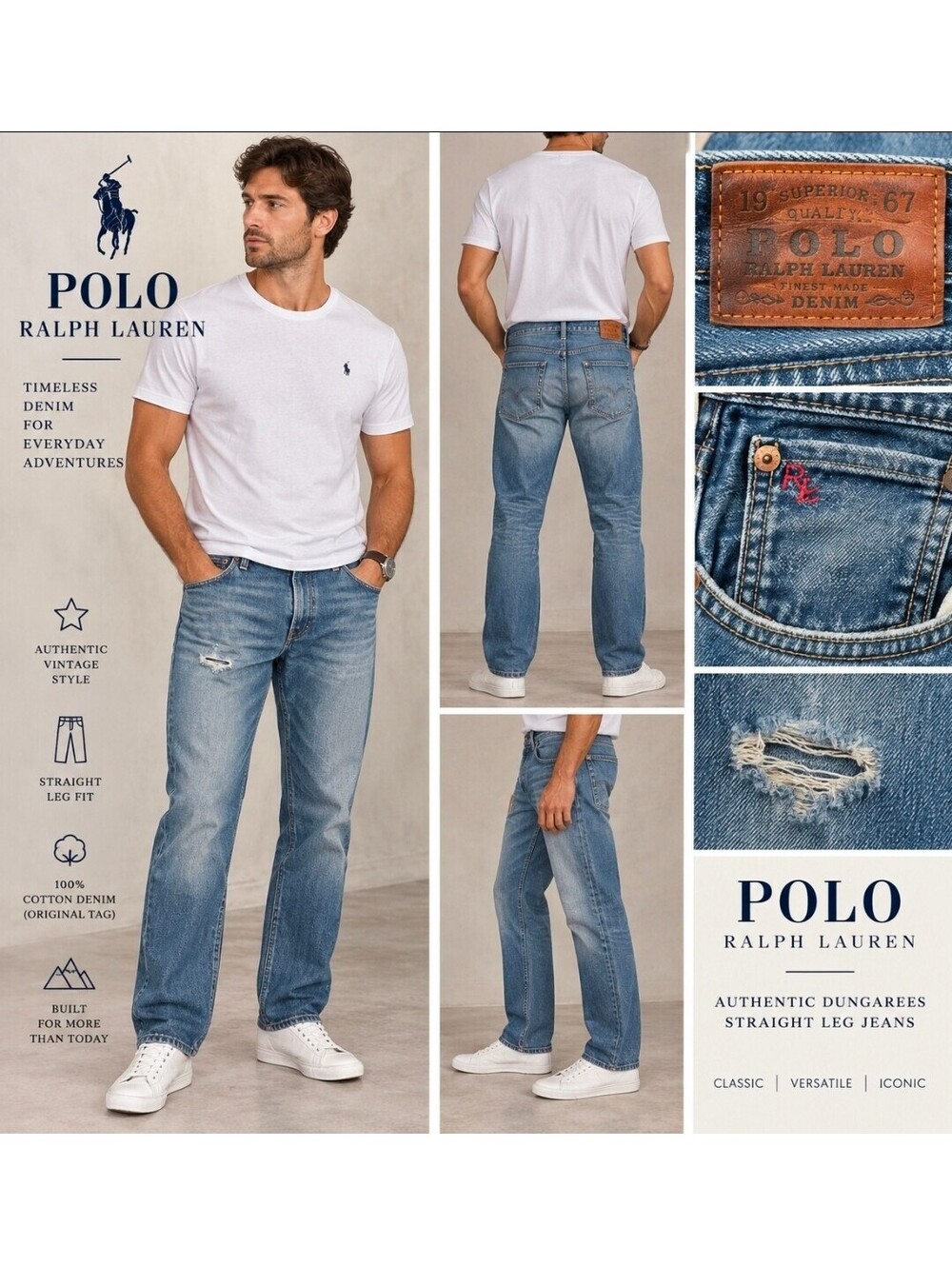 Vintage Polo Ralph Lauren Jeans Mens 38x31 Straight Leg Distressed Denim Red RL